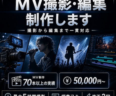 MVを撮影から編集まで一貫して制作します MV制作70本以上の経験を活かし、撮影から編集まで対応します イメージ1