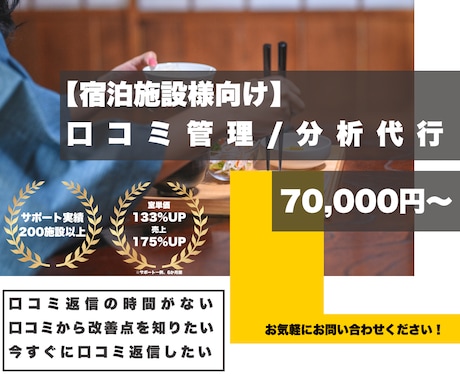 旅館ホテル様向け【OTA口コミ返信分析】代行します OTA口コミ返信の時間が割けないなどのお悩みを解決！ イメージ1