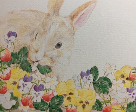 世界で一枚「ペットの似顔絵とお花」をお描きします 写真を元に、水彩でお好きな生き物と植物の絵を描きます。 イメージ2