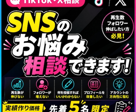 TikTok・Xの悩みをプロが相談に乗ります 再生数・フォロワーのお悩みをチャットで相談できます イメージ1
