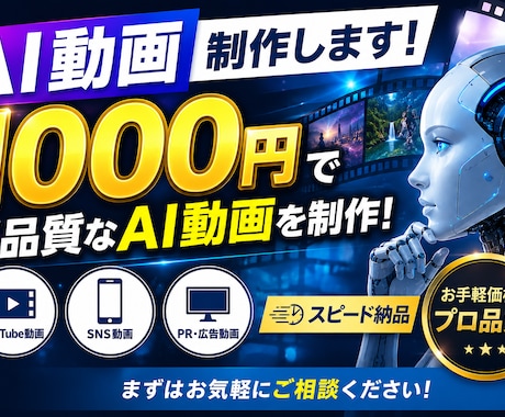 AI動画を1,000円で制作します イメージ1