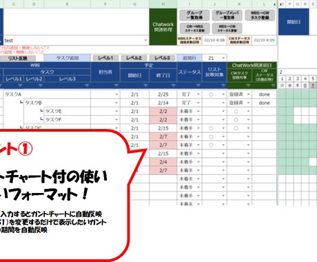 Chatwork連動など便利機能付WBS提供します スプレッドシートタスク管理！最短即日利用可！カスタマイズ可！ イメージ2