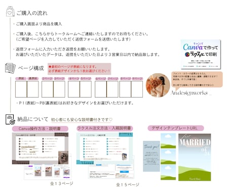 結婚式プロフィールブック♡全ページ選べます ⌇12ページへ変更可能✽説明書付きで安心 イメージ2