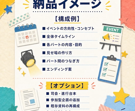 イベントの企画・構成をテキストで考えますます 全体の流れから企画・見せ場までまとめて設計します イメージ2