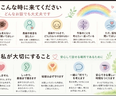 誰にも言えない気持ち、そっと聞きます 愚痴も弱音も大丈夫。一緒に「何で？」を考えます。 イメージ2