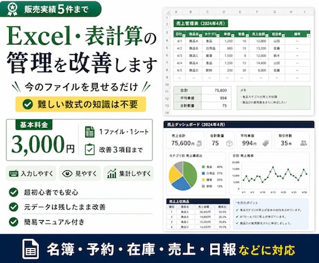 Excel・表計算の管理を改善します 見づらい表や二重入力を使いやすく整えます イメージ1