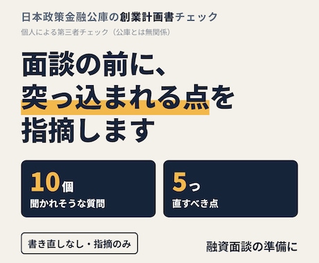 創業計画書の弱点を融資面談の前に指摘します イメージ1