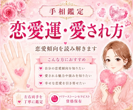 24h納品＊手相から恋愛運・今後の恋愛を鑑定します 恋愛傾向を読み解き、愛される関係の築き方をお伝えします イメージ1