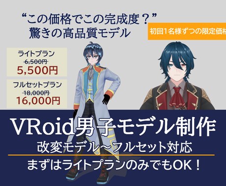 VRoid男性モデル制作します プリセット改変〜フル対応／即納可！ イメージ1