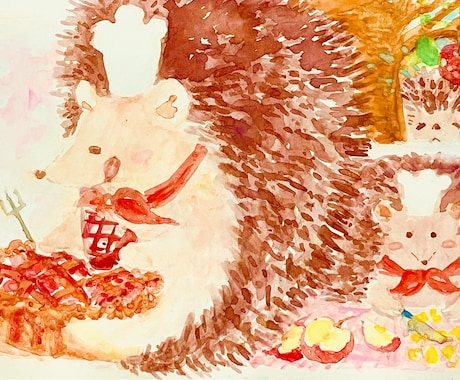 あたたかい水彩タッチのアナログイラストを描きます 手描きのぬくもりを大切に、ほっこりとした動物モチーフ描きます イメージ1