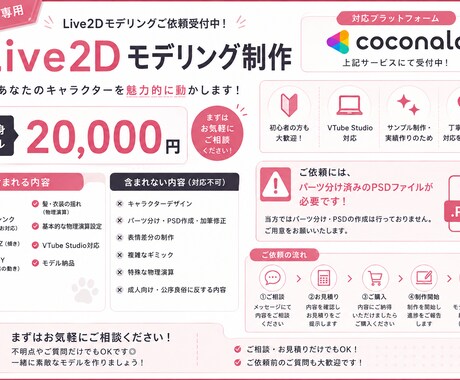 Live2Dモデリング｜上半身モデルを制作します パーツ分け済PSDから、あなたのキャラクターを動くモデルに！ イメージ1