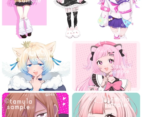 ワントーン詰め込みイラストを作成します お洒落な単色仕上げで、キャラの魅力を1枚に凝縮！ イメージ2