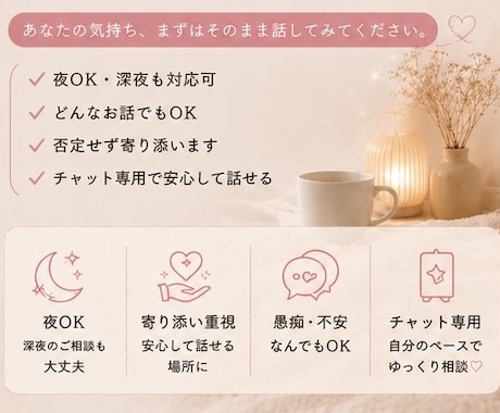 メイン60分☆チャット☆今～深夜帯でも対応します 恋愛・人間関係・LINE返信相談｜気持ち整理と文章作成 イメージ2
