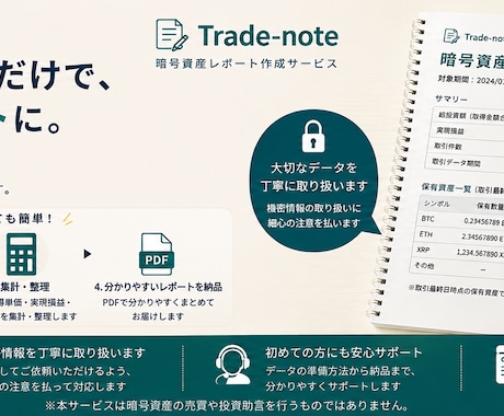暗号資産の取引履歴を集計しレポートにします 平均取得単価・実現損益・保有資産を見やすく整理 イメージ2