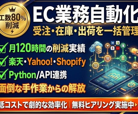 EC運営の面倒な業務を丸ごと自動化します Shopify・楽天・Amazon対応｜作業時間を大幅削減 イメージ1