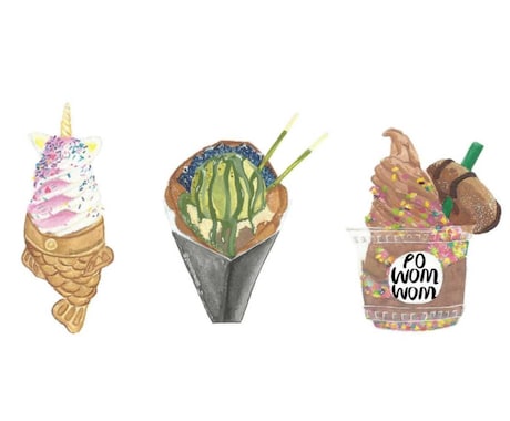 食べ物水彩でイラスト描きます メニューでオススメデザート　飲み物　OK イメージ1