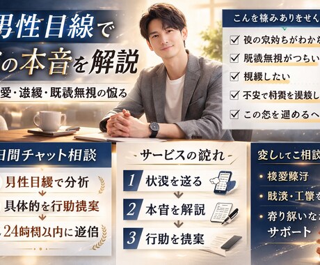 男性目線での本音を伝えます 彼の行動の意味や本気度を。自分を大切にする恋愛へ。 イメージ2