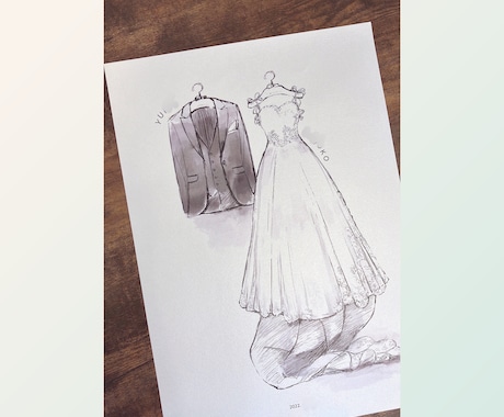 A3データ❤︎ドレス&タキシードイラストを描きます 結婚式後もインテリアに♪オーダーメイドのウェルカムボード イメージ1