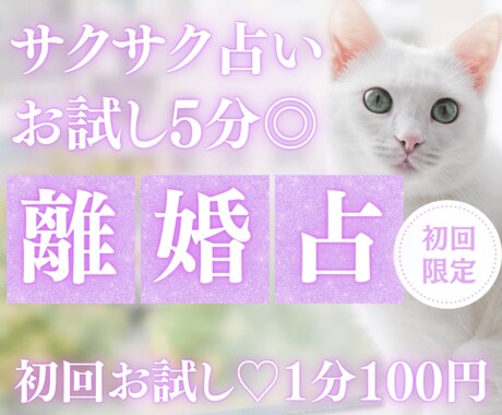 お試し♡サクッと5分！あなたの離婚の迷いを占います 【4月末まで♡初回限定】1分200円→100円｜サクッと前へ イメージ1