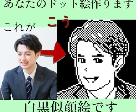 あなたのドット絵作ります、白黒似顔絵描きます 懐かしいけどスタイリッシュ。SNSアイコンや名刺に。 イメージ2