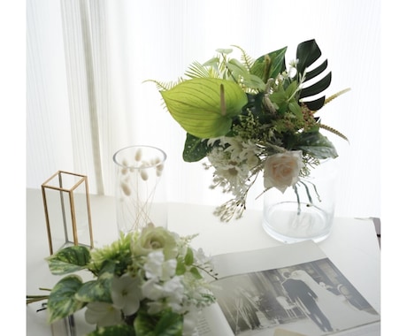 花屋がフォトウェディングのプロデュースします お花いっぱいの空間、ブーケ、ブートニアの制作をおまかせ下さい イメージ1
