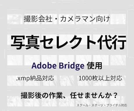 撮影会社・カメラマン向け｜写真セレクト代行します 撮影現場を知るスタッフが丁寧に対応 イメージ1