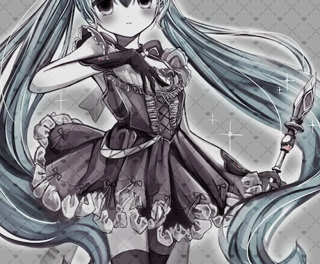 躍動感のあるモノクロ萌えイラストを描きます スタイリッシュな厚塗りイラストです イメージ1