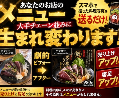 写真一枚送って下さい！プロ級映えメニュー制作します イメージ1