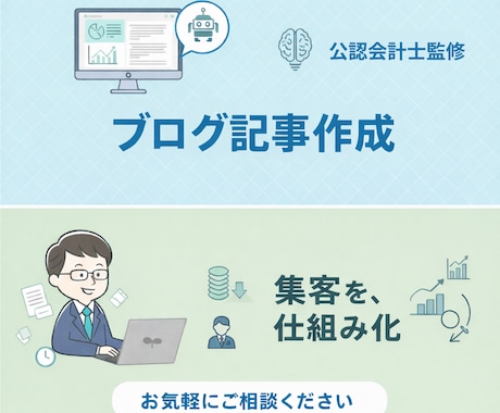 士業事務所の採用／集客用ブログ記事を大量作成します 会計士 x AIで、高頻度・高品質・低価格 イメージ1