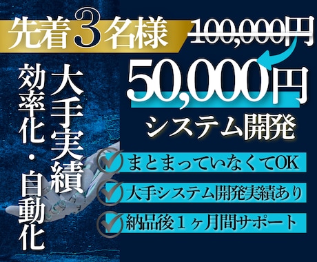 3名限定5万円！あなたのアイデアをシステム化します 大手開発実績あり！構想を現実に変えるプロの開発力 イメージ1
