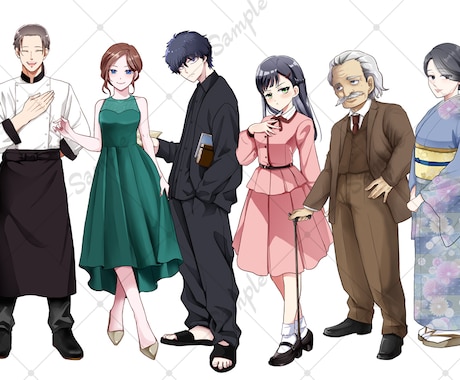 TRPGや同人ゲームの立ち絵をお描きします 全身/表情10種類+１。商用利用込。素材化前提プランです。 イメージ2