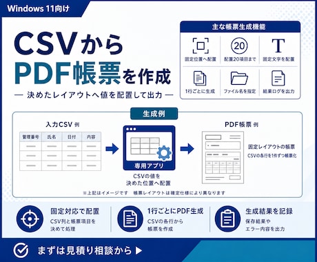 CSVから固定レイアウトのPDF帳票を作成します 決めた位置へCSVの値を配置して帳票化 イメージ2