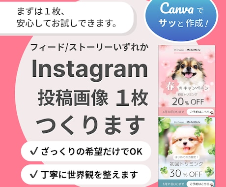 Instagram投稿画像1枚つくります 迷っている・不安な方も大丈夫！まずは1枚つくってみませんか？ イメージ1