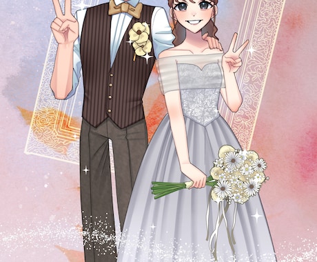 ウェディングイラストや記念日イラスト描きます お姿をアニメ調のイラストに！可愛いでも似せたデザインにします イメージ2