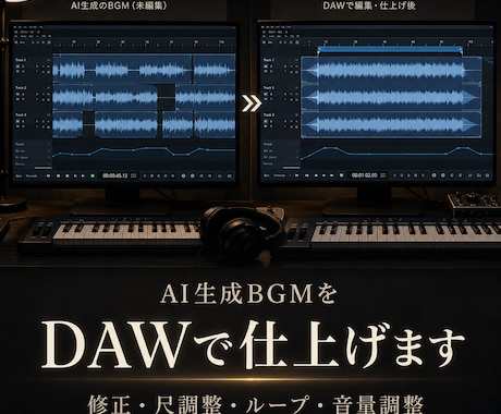 AI生成したBGMをDAWで修正・仕上げます 不自然な終わり・尺・ループを使いやすい音源に整えます イメージ1