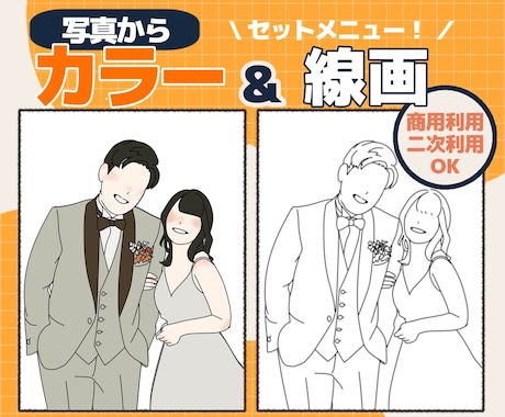線画付き！写真からシンプルな似顔絵を作成します 最短翌日納品！大切な思い出をイラストで残しませんか？ イメージ1