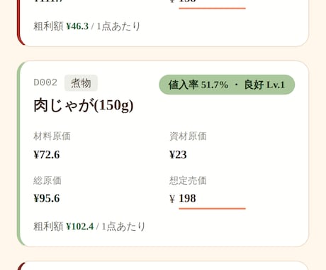 相次ぐ材料値上げ→売価設定に役立つアプリつくります 【値上げチェッカー】惣菜・弁当店向け原価計算。アプリで簡単！ イメージ2