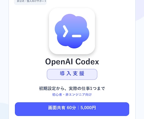 Codexを仕事で使える状態まで導入します 初心者向け｜初期設定からあなたの実作業1つまで画面共有で伴走 イメージ1