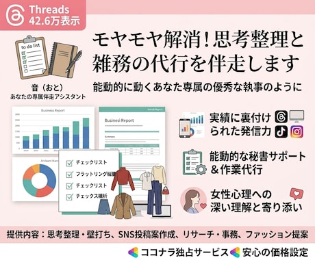 モヤモヤ解消！思考整理と雑務の代行を伴走します 能動的に動くあなた専属のアシスタントが頭と業務を整理し イメージ1