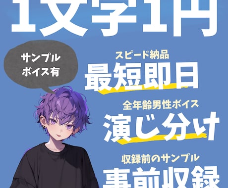 1文字1円！あなたの欲しい男性”声”ここにあります 最短即日！複数演じ分け！事前収録で確認！ノイズ除去！ イメージ1