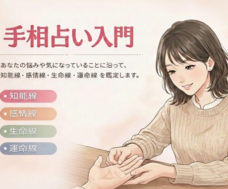先着5名様限定価格　手相占い入門コース始めます 初心者さんにおすすめ。基本の4線を鑑定。鑑定書お作りします。 イメージ1