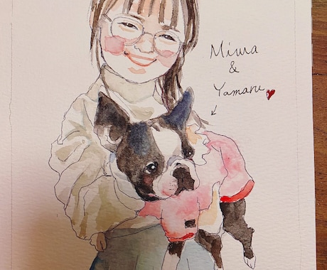 ペットは家族。人とペットの似顔絵描きます 水彩画で人とペットの似顔絵を可愛く描きます。 イメージ2