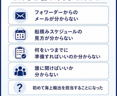 初めての海上輸出業務を整理します 〜何から始めればいいか一緒に整理します〜 イメージ2