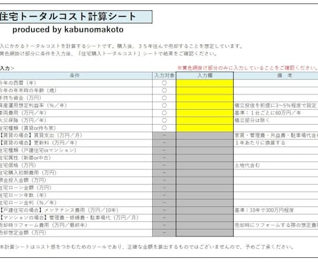 住宅コストを抑えるための必須計算シートを提供します 賃貸・持ち家・戸建・マンション別のトータルコストを比較可能！ イメージ2