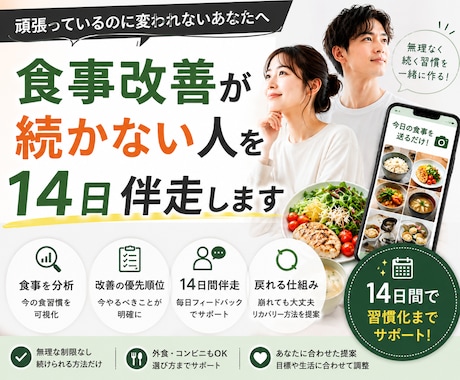 食事写真を送るだけで14日食事改善します 毎日フィードバックと週次レポート付き イメージ1