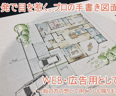 一級建築士が【目を惹く】プロ仕様手書き図作成します つい眺めてしまう図面で注目度UP。WEB・マイソクにどうぞ イメージ2