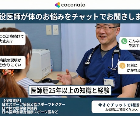 現役医師が体のお悩みをチャットでお聞きします あなたの体についての不安や疑問をお聞きします イメージ1