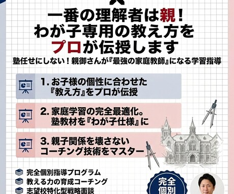 中学受験｜親御さんを「最強の家庭教師」へと導きます 一番の理解者は親！我が子専用の教え方をプロが伝授します イメージ1