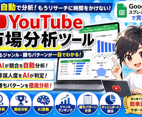 YouTube市場分析ツールを提供します 競合分析・ジャンル分析・勝ちパターン分析をAIで自動化 イメージ1