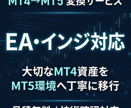 MT4のインジ・EAをMT5へ変換します 大切なMT4資産を、MT5環境で使える形へ丁寧に移行します イメージ1